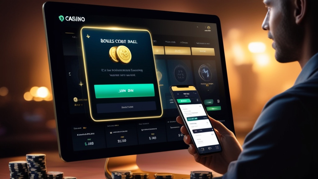 Bonuscode-Übersicht mit leuchtendem Casino-Interface und Chips