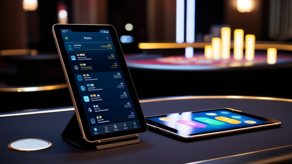 Smartphone und Tablet mit mobiler Casino-Oberfläche in dunkler Umgebung