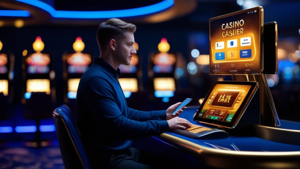 Casino-Kasse mit Auswahl für Ein- und Auszahlungen am Bildschirm